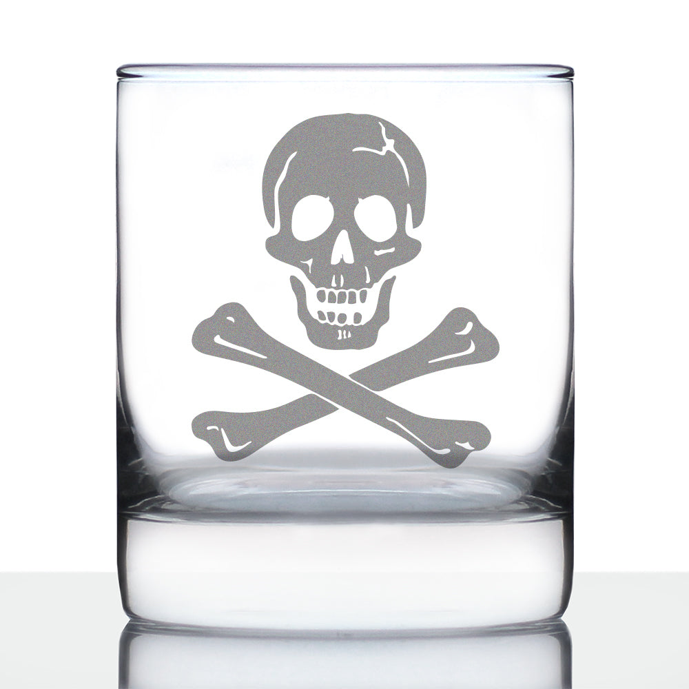 Skull and Crossbones Rocks Glass - Skull Decor and Jolly Roger Flag Gifts - 10.25 Oz Glasses