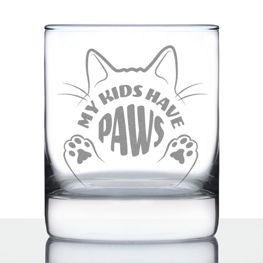 Kids Have Paws Cat Engraved Rocks Glass Gifts for Cat People Weighted Whiskey Glasses - 10.25 oz
