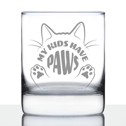 Kids Have Paws Cat Engraved Rocks Glass Gifts for Cat People Weighted Whiskey Glasses - 10.25 oz