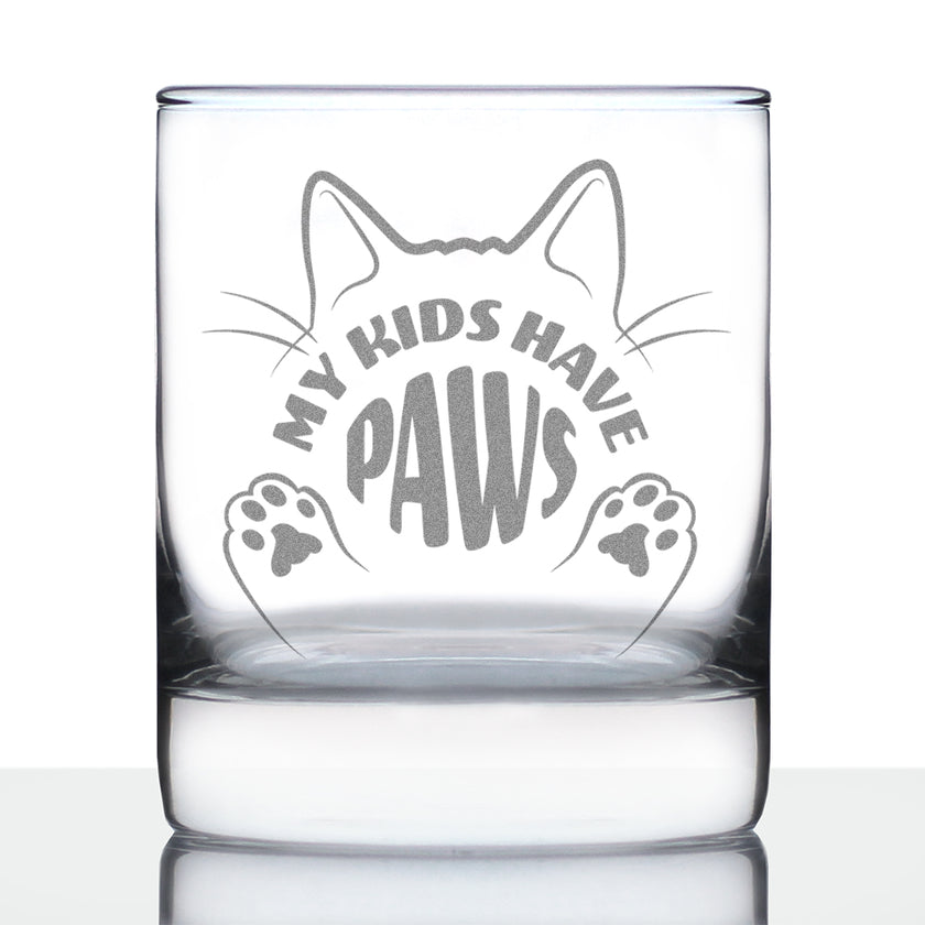 Kids Have Paws Cat Engraved Rocks Glass Gifts for Cat People Weighted Whiskey Glasses - 10.25 oz