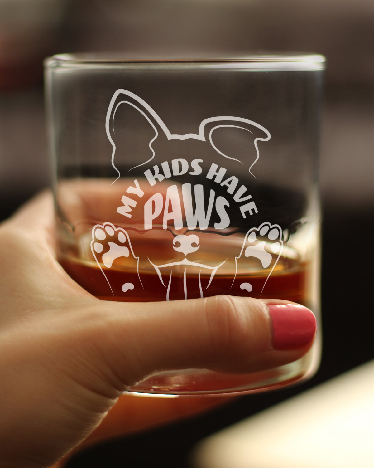 Kids Have Paws Dog Engraved Rocks Glass Gifts for Dog People Weighted Whiskey Glasses - 10.25 oz