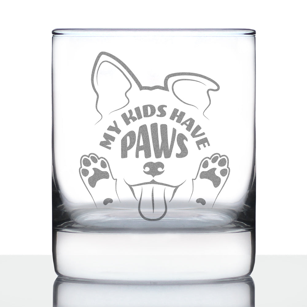 Kids Have Paws Dog Engraved Rocks Glass Gifts for Dog People Weighted Whiskey Glasses - 10.25 oz