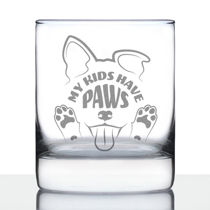 Kids Have Paws Dog Engraved Rocks Glass Gifts for Dog People Weighted Whiskey Glasses - 10.25 oz
