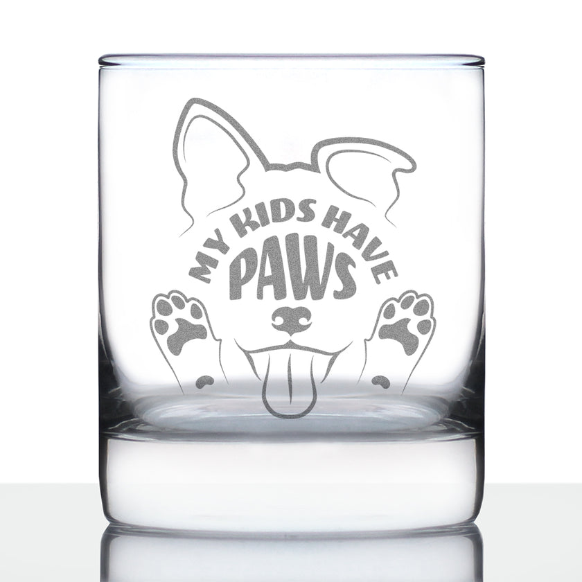 Kids Have Paws Dog Engraved Rocks Glass Gifts for Dog People Weighted Whiskey Glasses - 10.25 oz