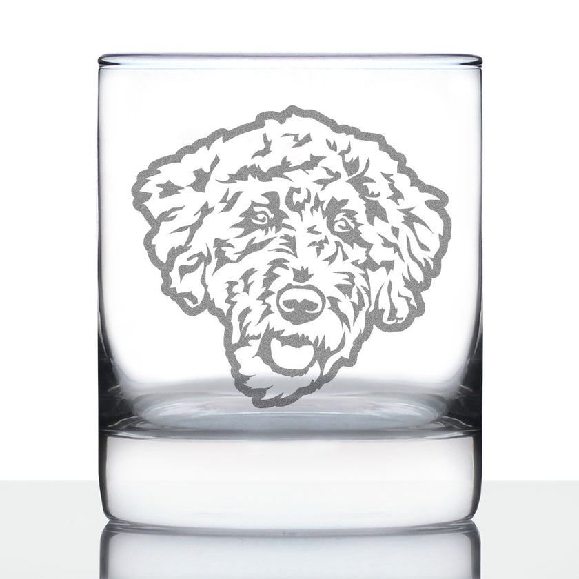 Labradoodle Face - Whiskey Rocks Glass - Labradoodle Gifts for Dog Lovers Women & Men - 10.25 oz Glasses