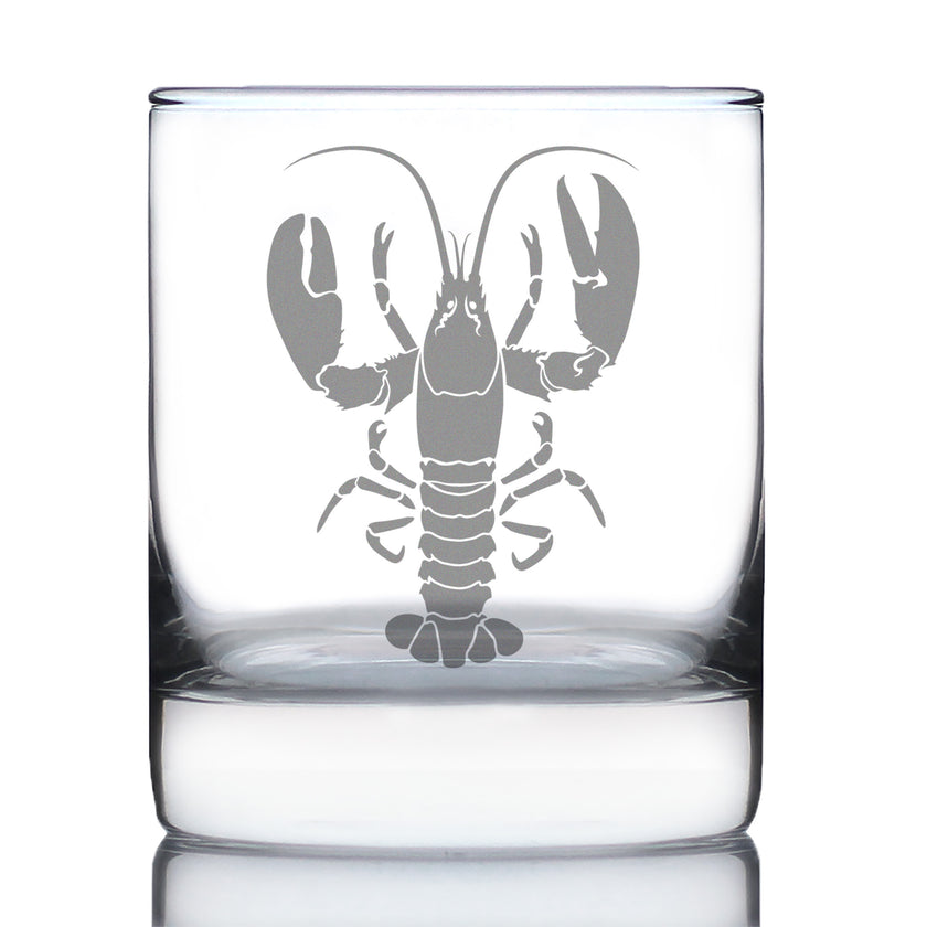 Lobster Engraved Rocks Glass Lobster Gifts, Maine Souvenirs and Decor Weighted Whiskey Glasses - 10.25 oz