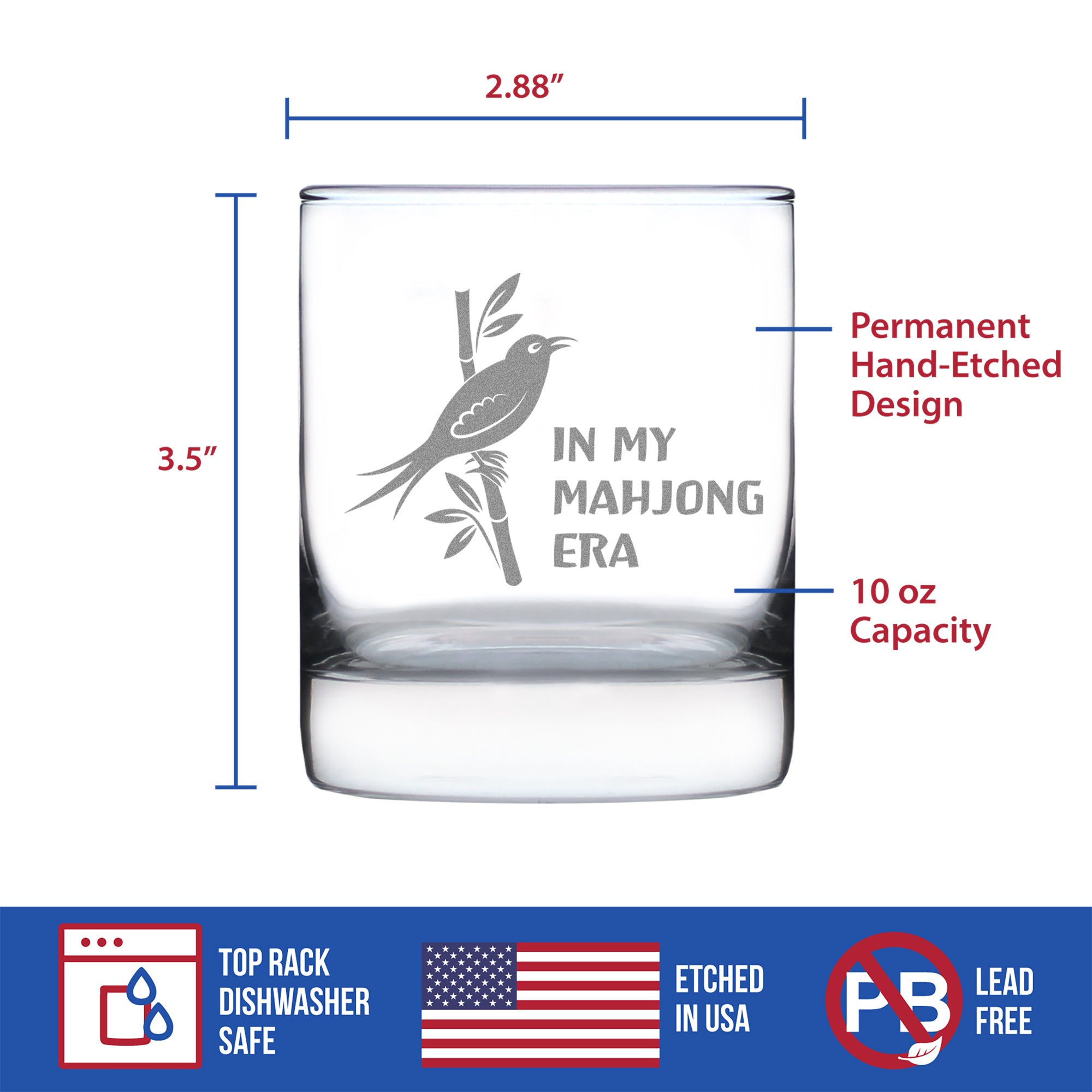 Mahjong Era - Engraved Rocks Glass - 10.25 oz