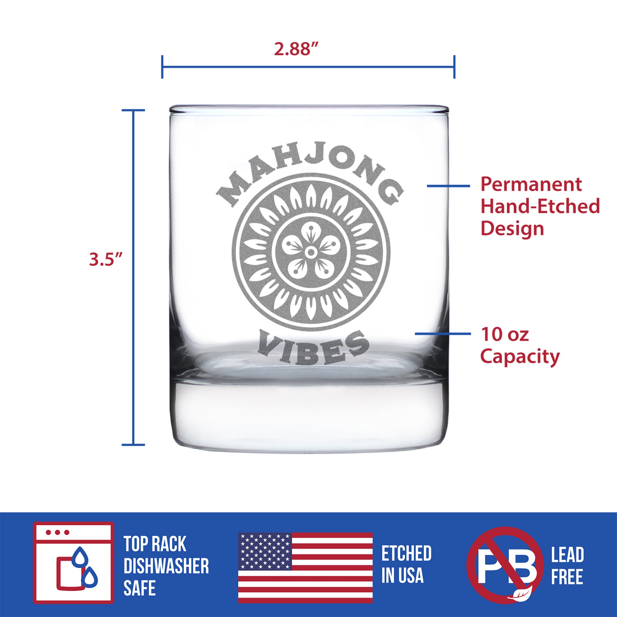 Mahjong Vibes - Engraved Rocks Glass - 10.25 oz