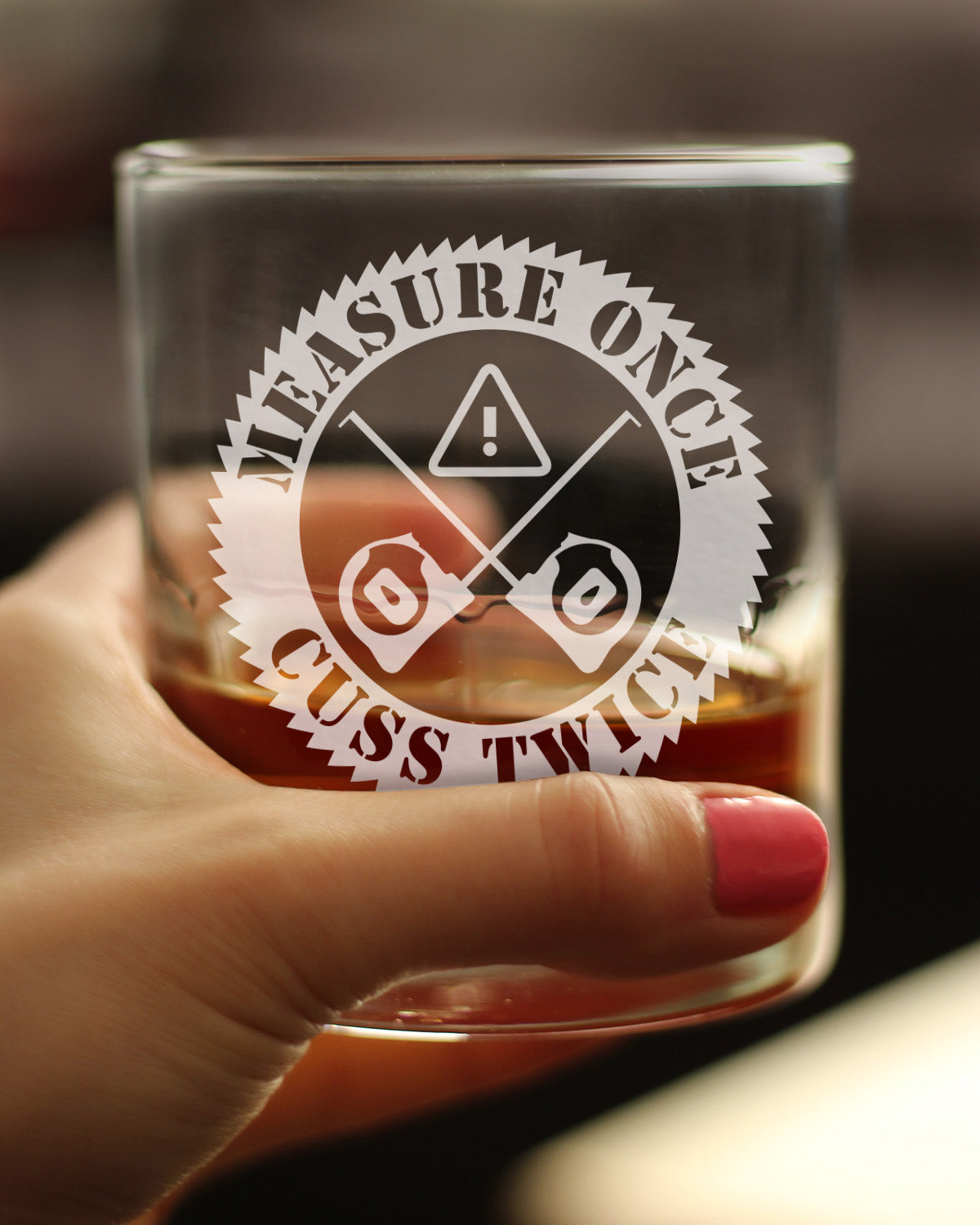 Measure Once Cuss Twice - Whiskey Rocks Glass - Best Gifts for Woodworkers, Construction Workers &amp; Handy Man - 10.25 oz Glasses