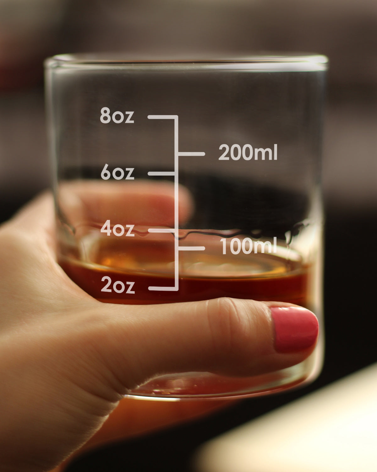 Cocktail Measuring Cup - Whiskey Rocks Glass - Engraved Measurement Lines for Bartender & Portion Control - Ounces and Metric - 10.25 oz Glasses