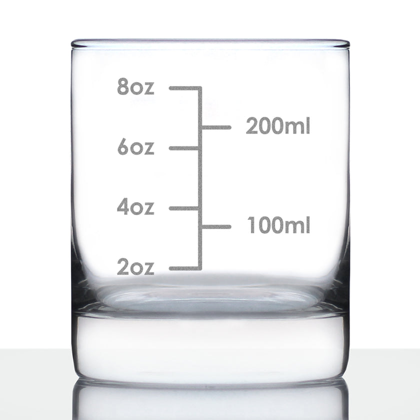 Cocktail Measuring Cup - Whiskey Rocks Glass - Engraved Measurement Lines for Bartender & Portion Control - Ounces and Metric - 10.25 oz Glasses