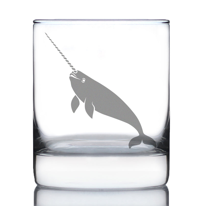 Narwhal Engraved Rocks Glass Narwhal Gifts for Women Weighted Whiskey Glasses - 10.25 oz
