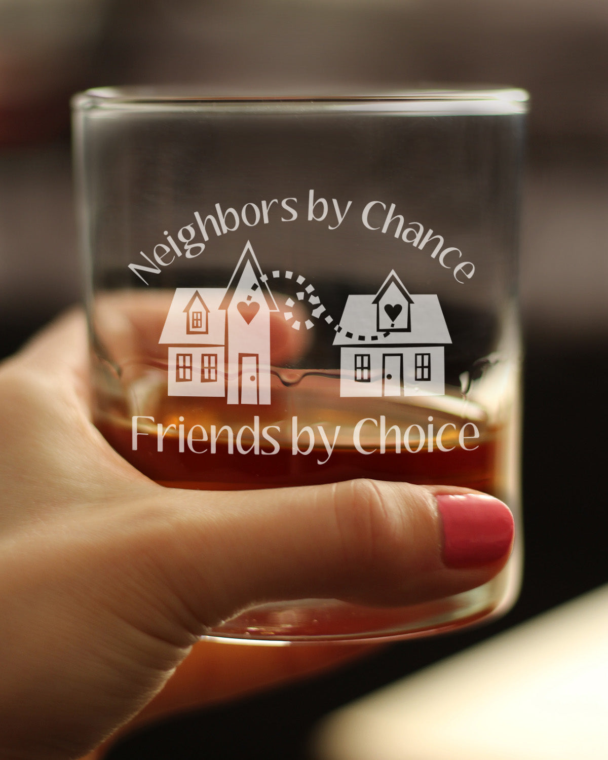 Neighbors by Chance Friends by Choice - Whiskey Rocks Glass Gift - Best Friend Neighbor Gifts - 10.25 oz Glasses