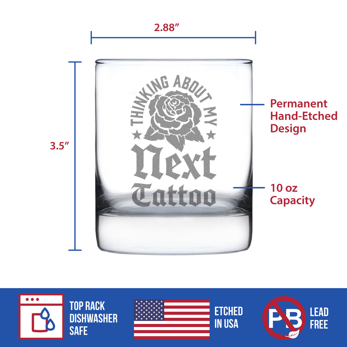 Next Tattoo Engraved Rocks Glass Gifts for Tattoo Artist Weighted Whiskey Glasses - 10.25 oz
