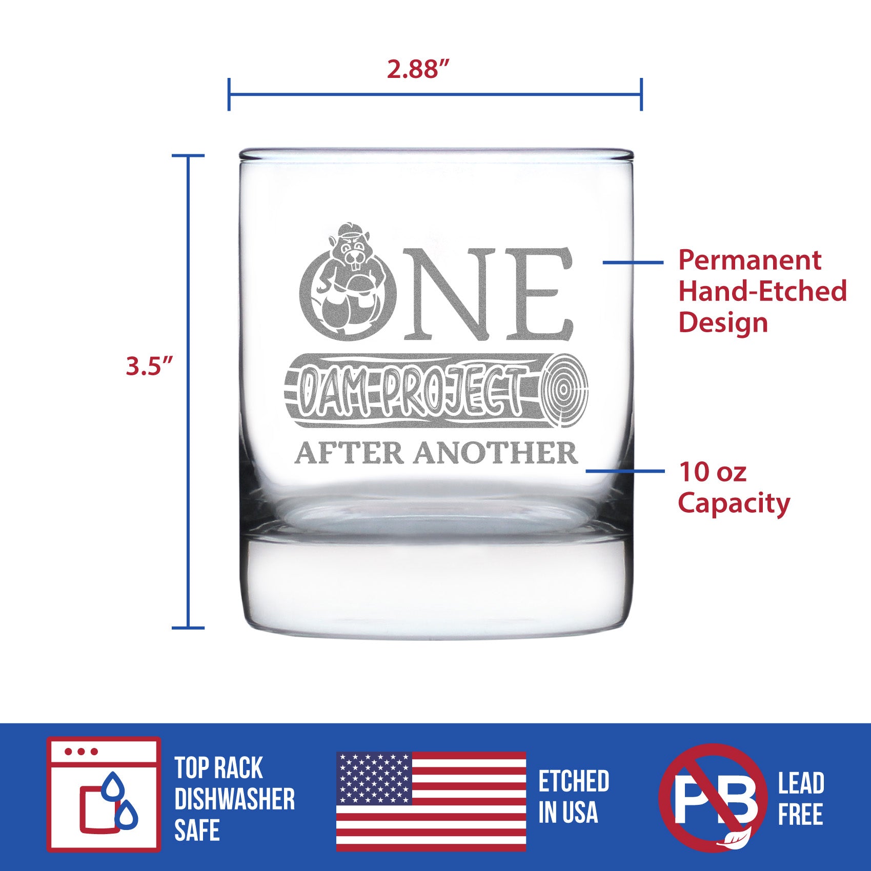 One Dam Project - Whiskey Rocks Glass - Funny Handyman Gifts for Construction Workers - 10.25 oz Glasses