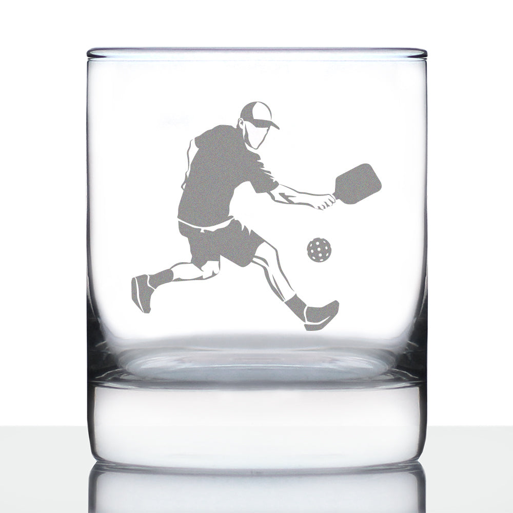 Pickleball Player Man Rocks Glass - Pickleball Gifts and Decor for Men - 10.25 Oz Glasses
