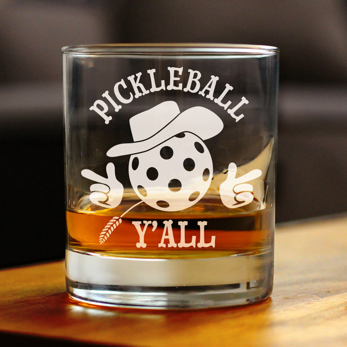 Pickleball Y&#39;all Engraved Rocks Glass Gifts Funny Pickleball Gifts Weighted Whiskey Glasses - 10.25 oz