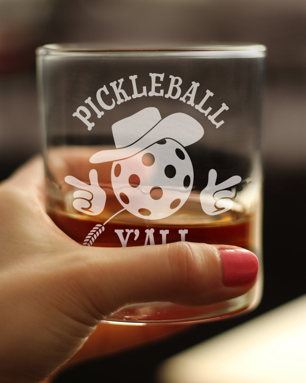 Pickleball Y&#39;all Engraved Rocks Glass Gifts Funny Pickleball Gifts Weighted Whiskey Glasses - 10.25 oz