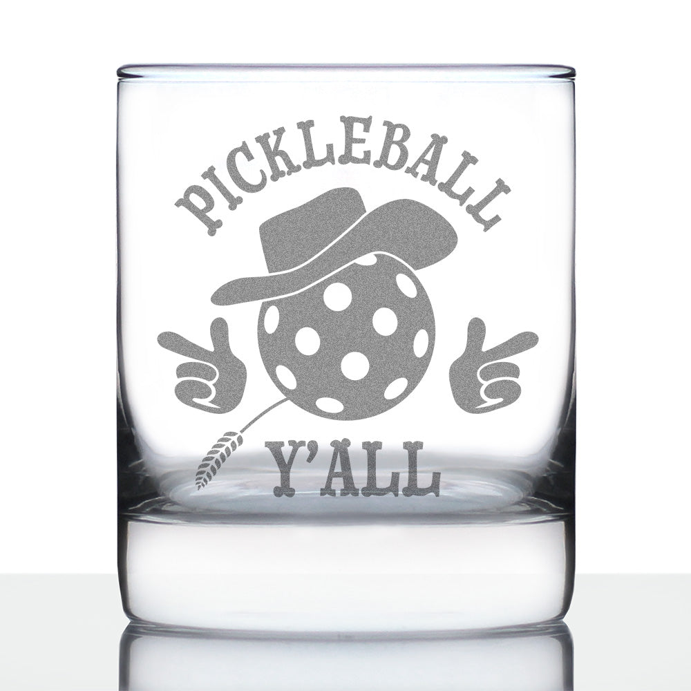 Pickleball Y&#39;all Engraved Rocks Glass Gifts Funny Pickleball Gifts Weighted Whiskey Glasses - 10.25 oz
