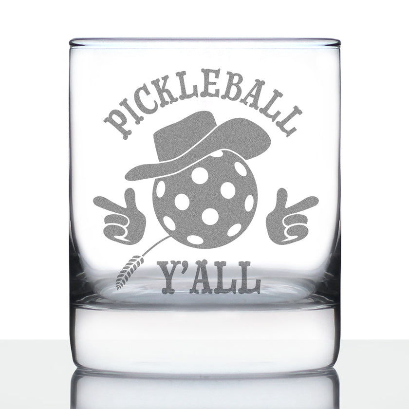 Pickleball Y'all Engraved Rocks Glass Gifts Funny Pickleball Gifts Weighted Whiskey Glasses - 10.25 oz