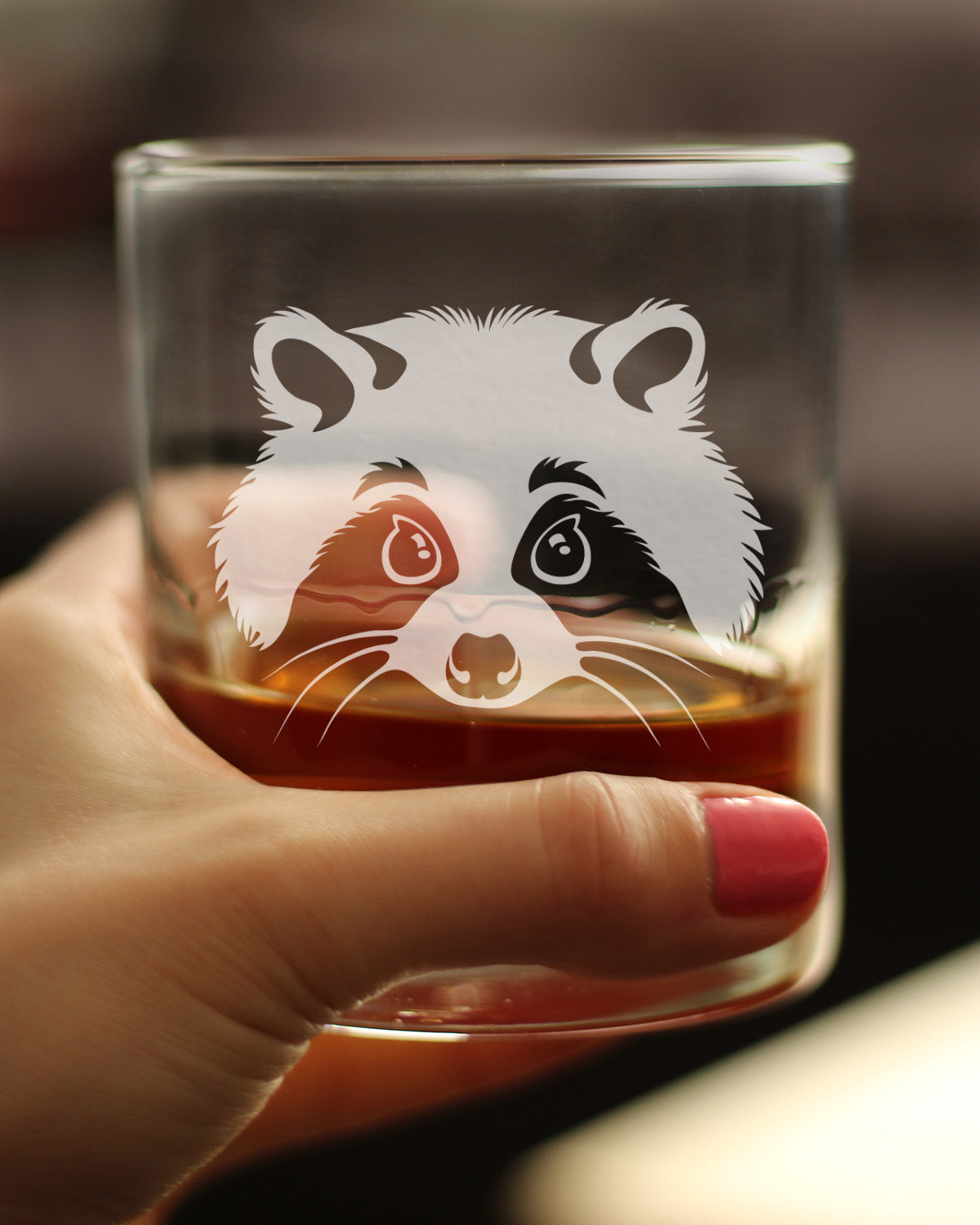 Raccoon Face - Whiskey Rocks Glass - Cute Raccoon Gifts for Animal Lovers - 10.25 oz Glasses