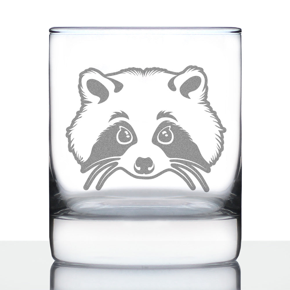 Raccoon Face - Whiskey Rocks Glass - Cute Raccoon Gifts for Animal Lovers - 10.25 oz Glasses