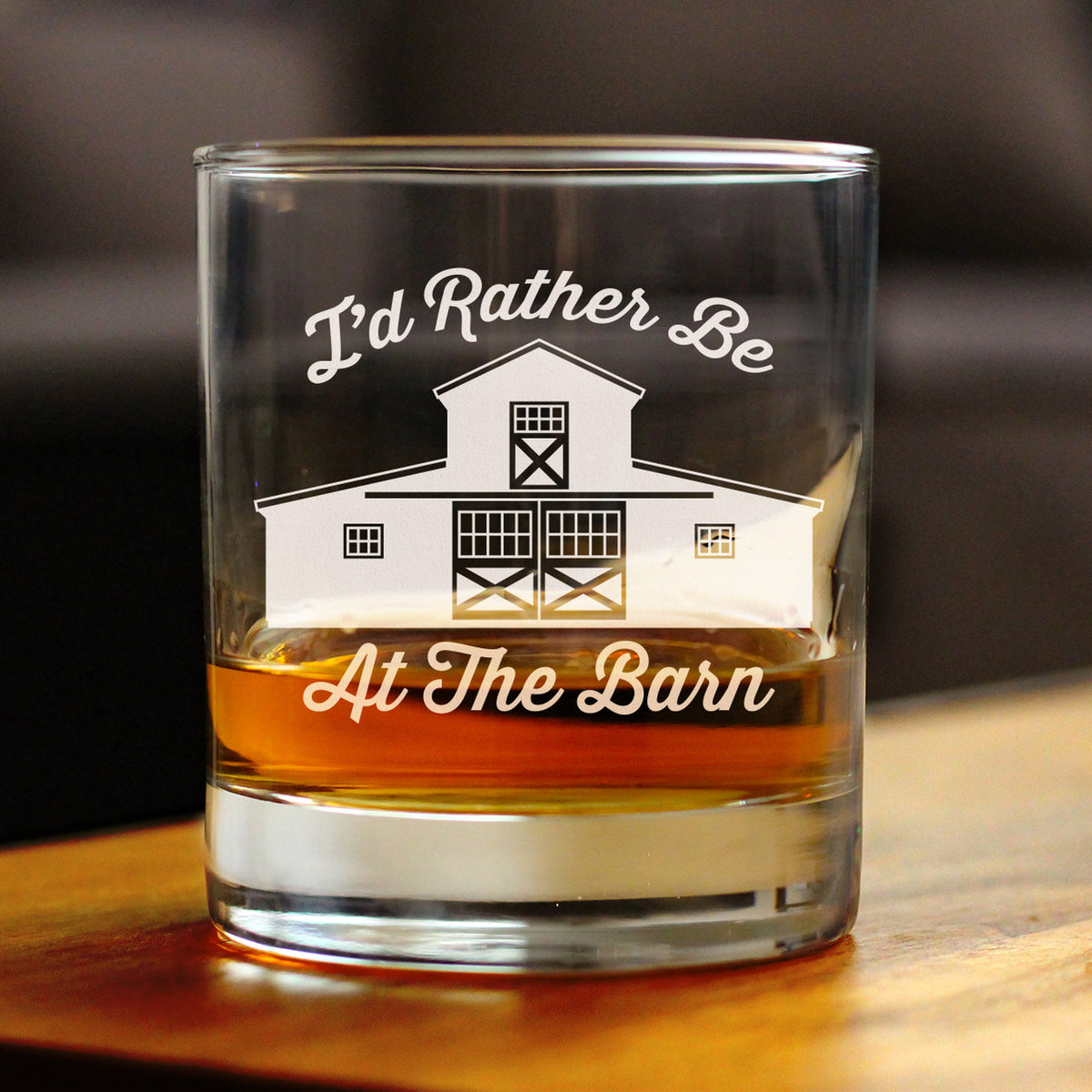 Rather Be At The Barn - Whiskey Rocks Glass - Farmhouse Decor for Women and Men - 10.25 oz Glasses