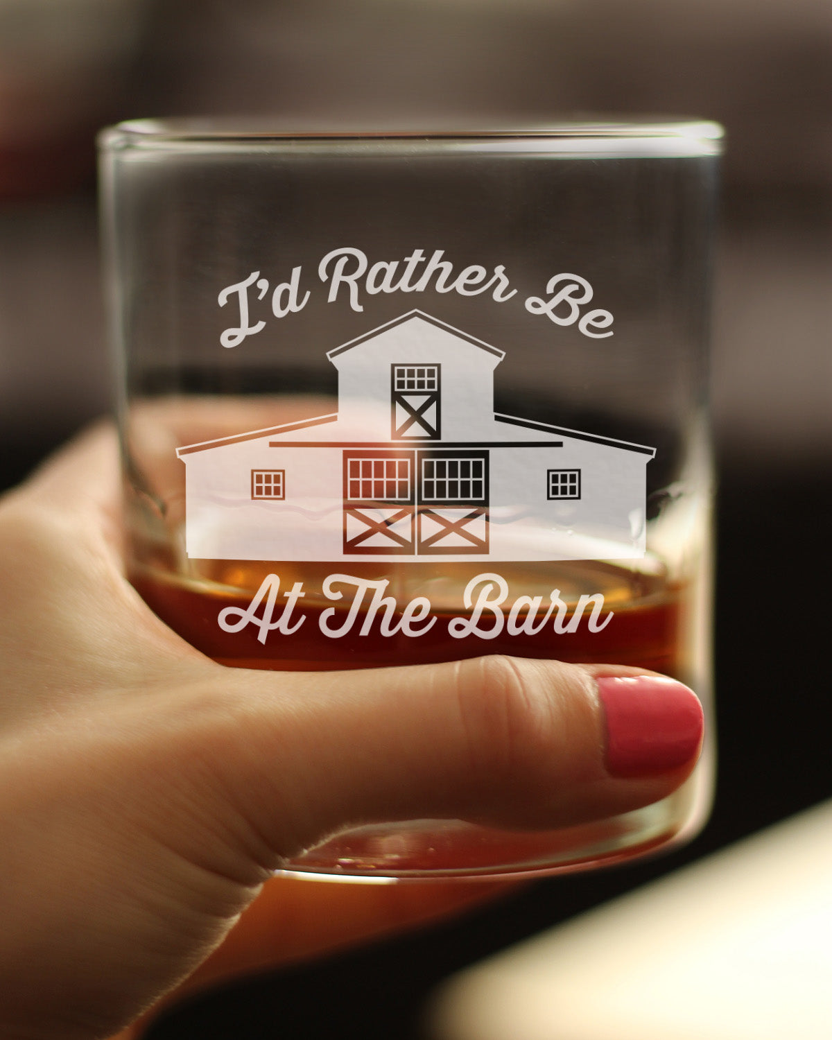 Rather Be At The Barn - Whiskey Rocks Glass - Farmhouse Decor for Women and Men - 10.25 oz Glasses