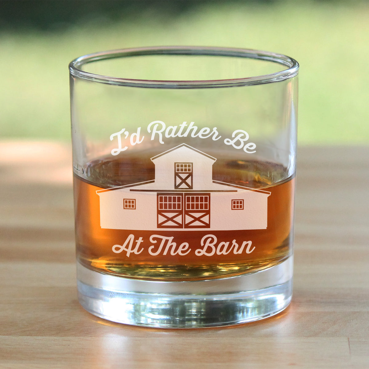 Rather Be At The Barn - Whiskey Rocks Glass - Farmhouse Decor for Women and Men - 10.25 oz Glasses