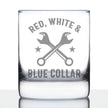 Red White & Blue Collar Engraved Rocks Glass Gifts Gifts for Tradesmen, Manual Labor Workers Weighted Whiskey Glasses - 10.25 oz