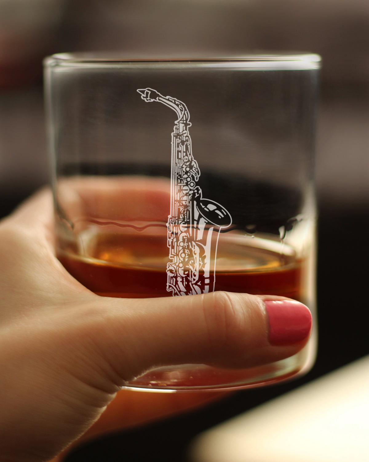 Saxophone Engraved Rocks Glass Gifts for Musicians Weighted Whiskey Glasses - 10.25 oz