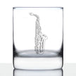Saxophone Engraved Rocks Glass Gifts for Musicians Weighted Whiskey Glasses - 10.25 oz