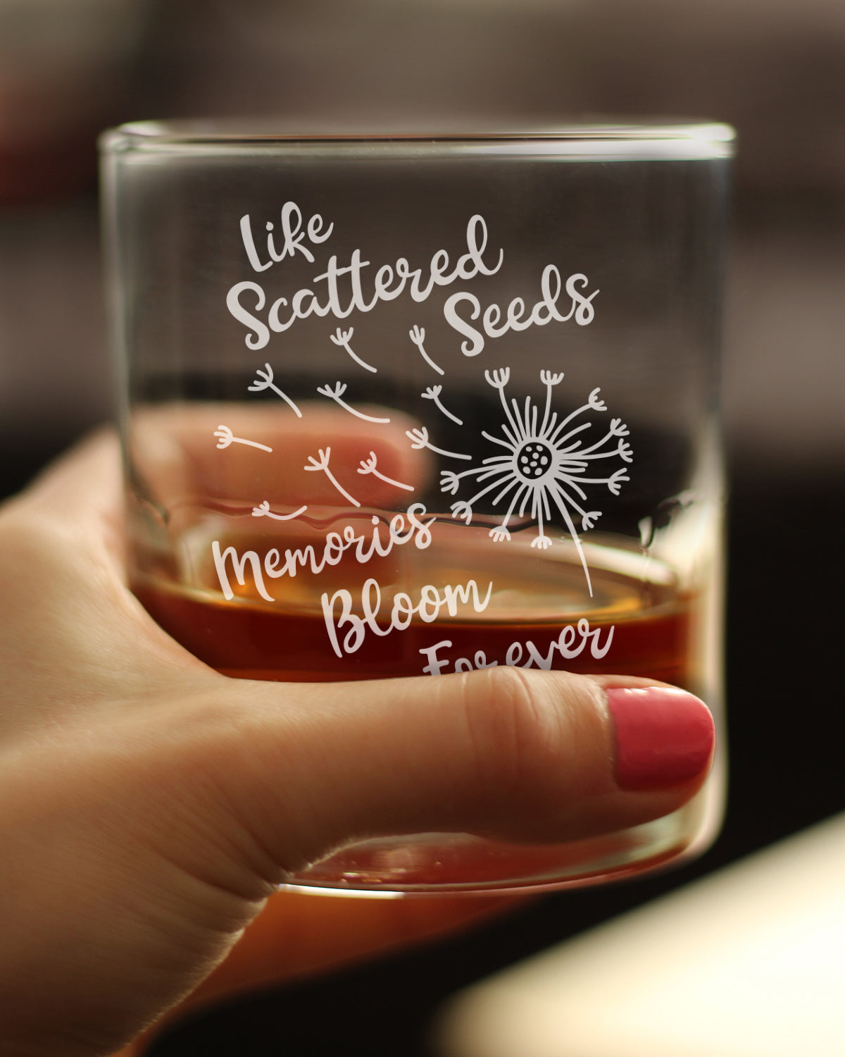 Memories Bloom Forever - Dandelion - Whiskey Rocks Glass Gift - Bereavement Memorial Gifts for Loss of Loved One - 10.25 oz Glasses