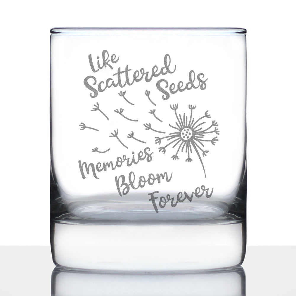 Memories Bloom Forever - Dandelion - Whiskey Rocks Glass Gift - Bereavement Memorial Gifts for Loss of Loved One - 10.25 oz Glasses