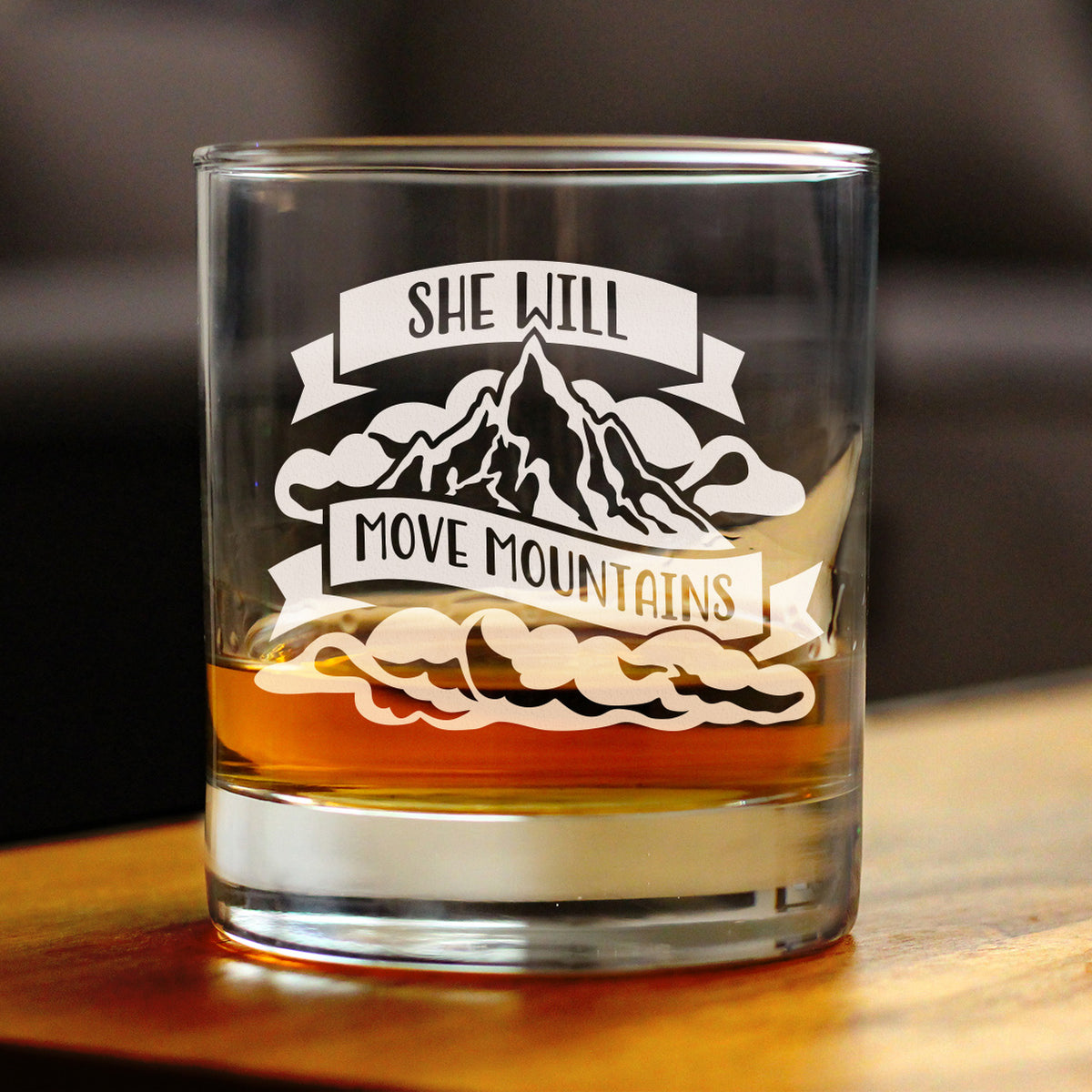 She Will Move Mountains - Whiskey Rocks Glass - Inspirational Gifts for Women - 10.25 oz Glasses