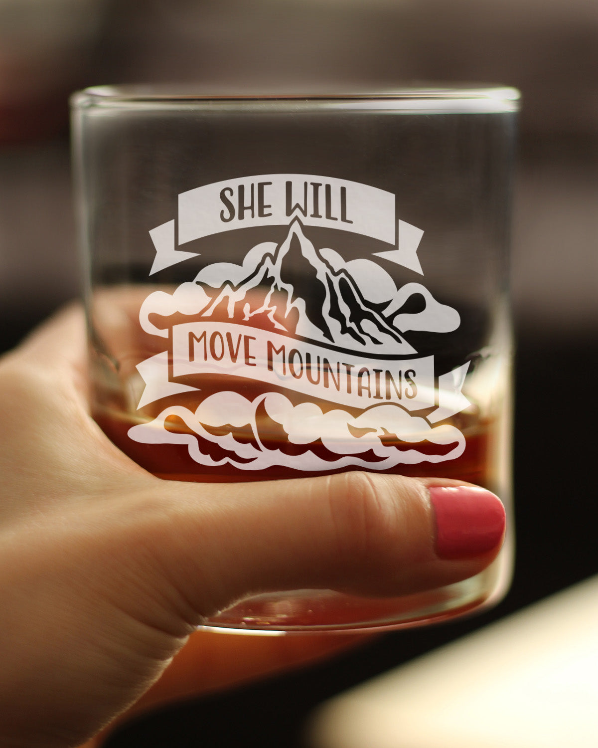 She Will Move Mountains - Whiskey Rocks Glass - Inspirational Gifts for Women - 10.25 oz Glasses