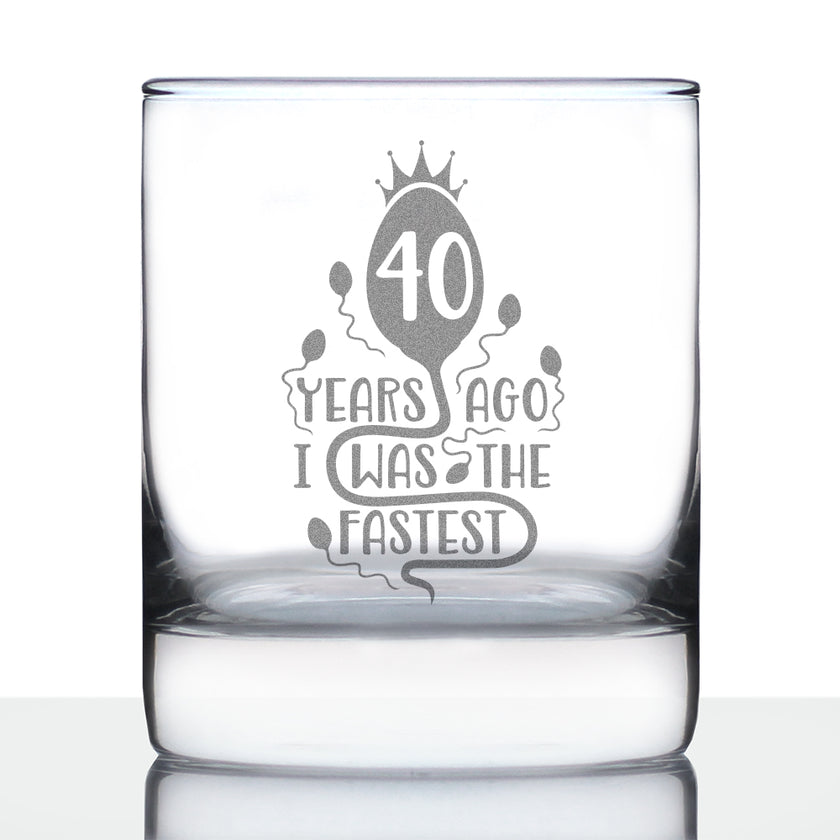 40 Years Ago I Was the Fastest - Whiskey Rocks Glass Gift - Funny 40th Birthday Gifts for Women and Men Turning 40 - 10.25 oz Glasses