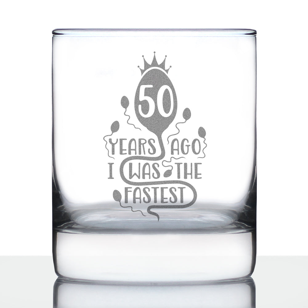 50 Years Ago I Was the Fastest - Whiskey Rocks Glass Gift - Funny 50th Birthday Gifts for Women and Men Turning 50 - 10.25 oz Glasses