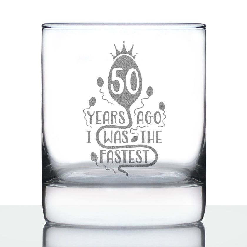 50 Years Ago I Was the Fastest - Whiskey Rocks Glass Gift - Funny 50th Birthday Gifts for Women and Men Turning 50 - 10.25 oz Glasses