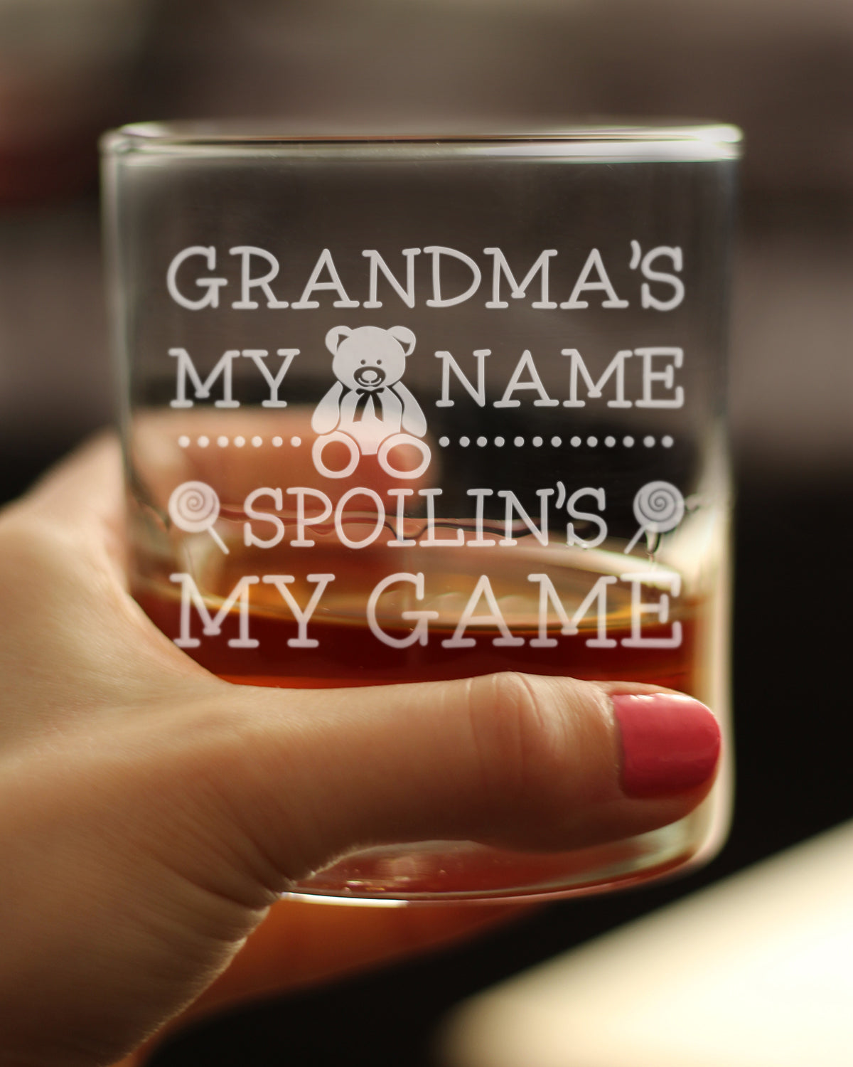 Grandma&#39;s My Name, Spoilin&#39;s My Game Rocks Glass - Funny Gifts for Grandma - 10.25 Oz Glasses