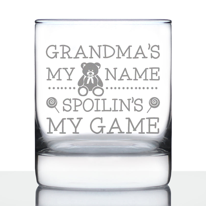 Grandma's My Name, Spoilin's My Game Rocks Glass - Funny Gifts for Grandma - 10.25 Oz Glasses