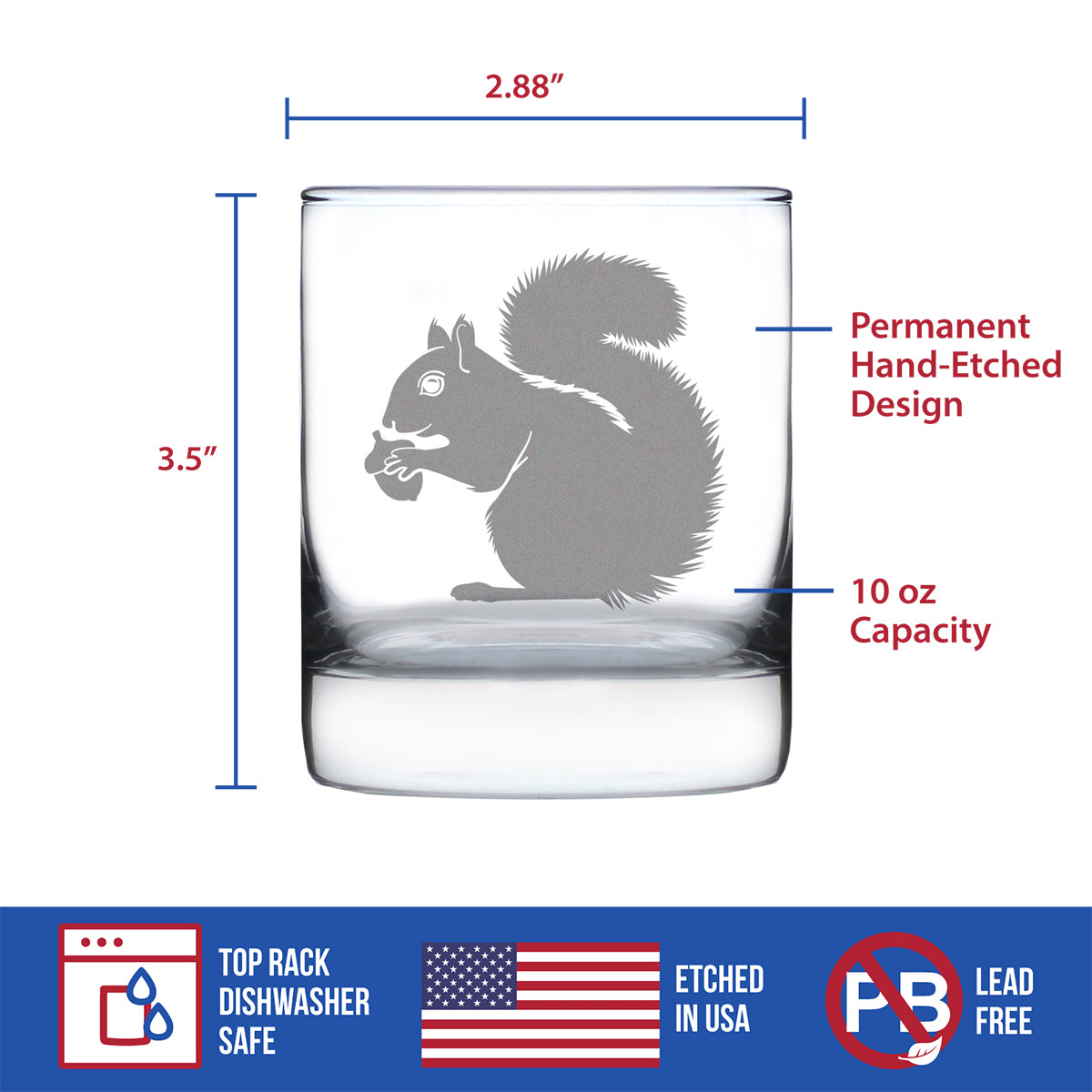 Squirrel Rocks Glass - Squirrel Gifts and Decor with Squirrels - 10.25 Oz Glasses