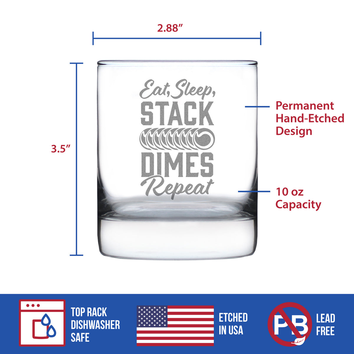 Stack Dimes - Whiskey Rocks Glass - Unique Gifts for Welders - 10.25 oz Glasses