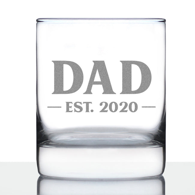 Dad Est 2020 - New Father Whiskey Rocks Glass Gift for First Time Parents - Bold 10.25 Oz Glasses