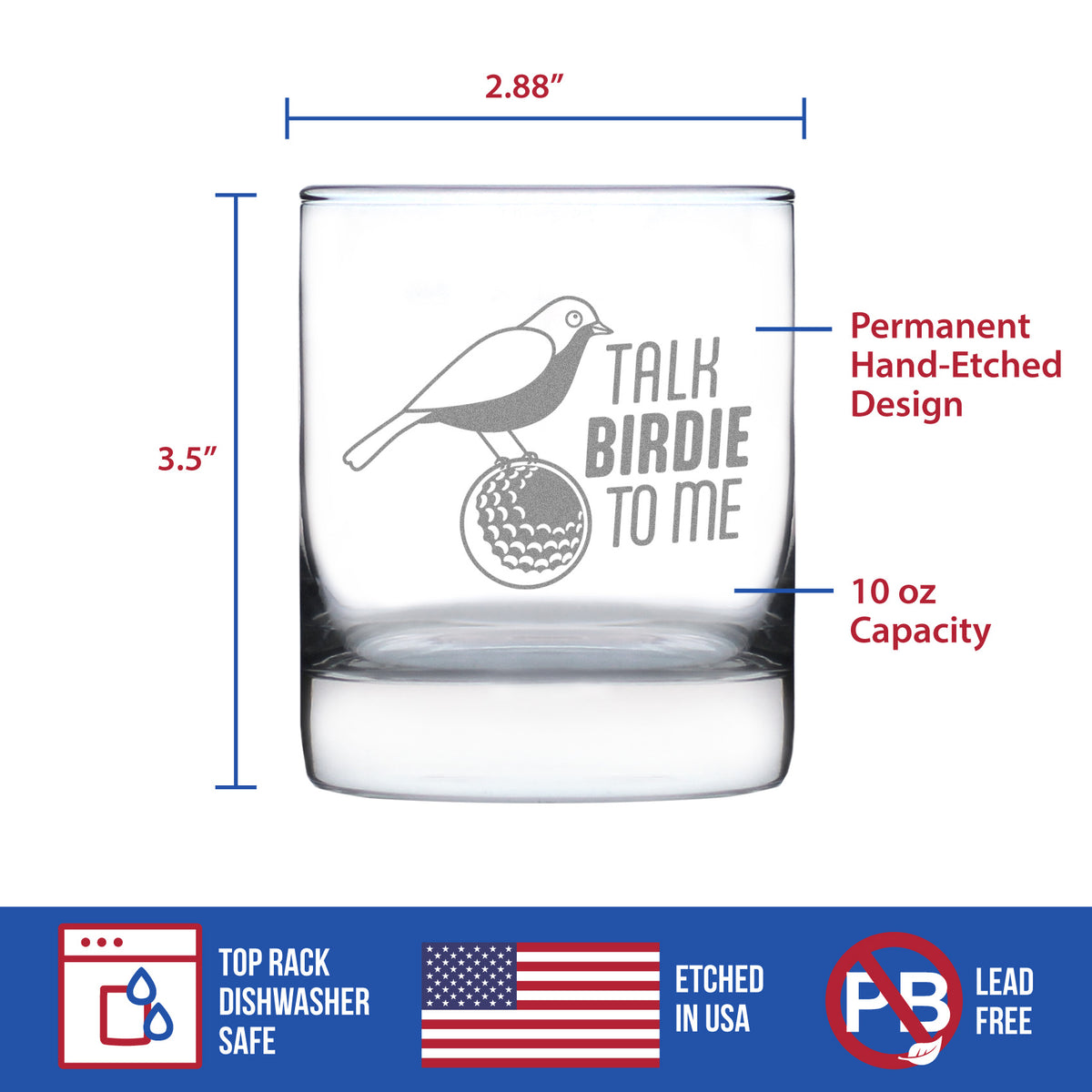 Funny Golf Gifts Engraved Rocks Glass Gifts Talk Birdie to Me Weighted Whiskey Glasses - 10.25 oz