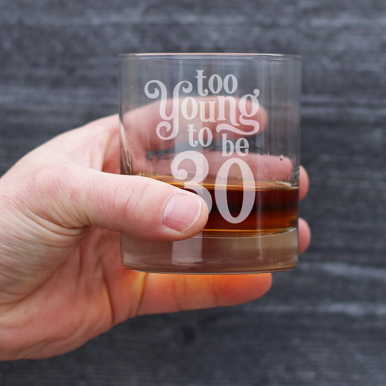 Too Young to be 30 - Funny 30th Birthday Whiskey Rocks Glass Gifts for Men & Women Turning 30 - Whisky Drinking Tumbler