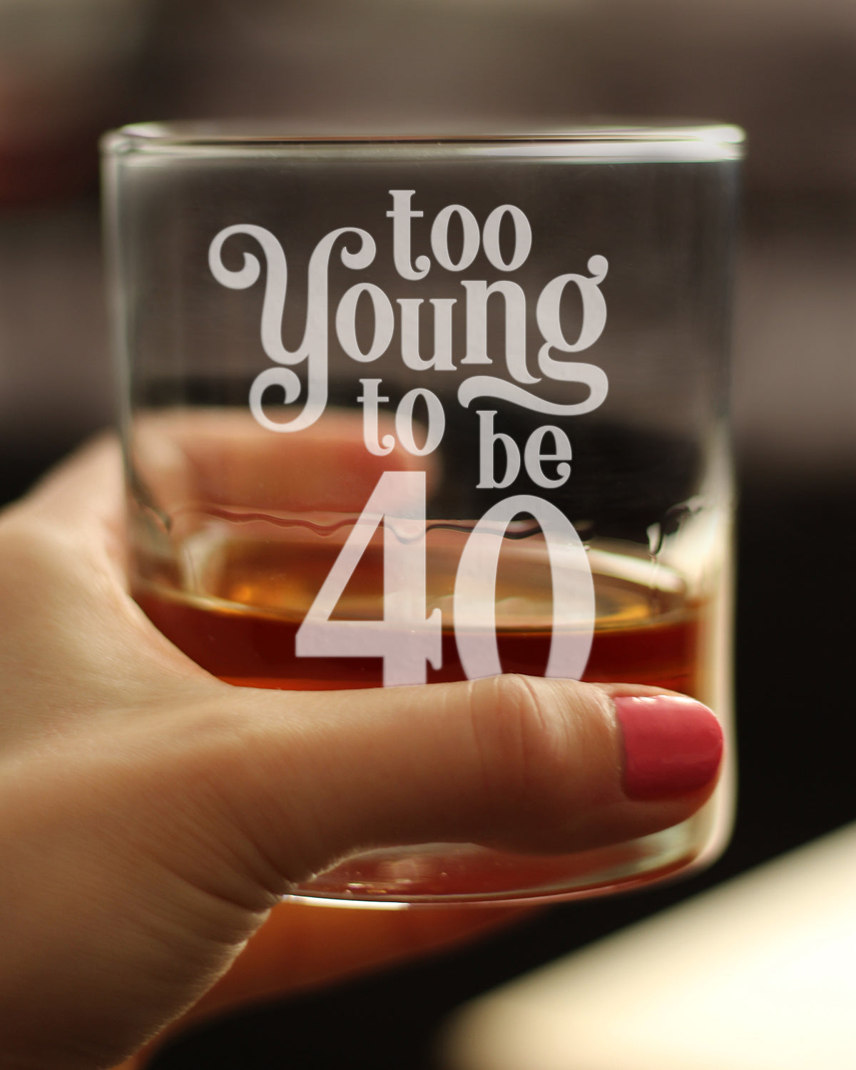Too Young to be 40 - Funny 40th Birthday Whiskey Rocks Glass Gifts for Men &amp; Women Turning 40 - Fun Whisky Tumbler