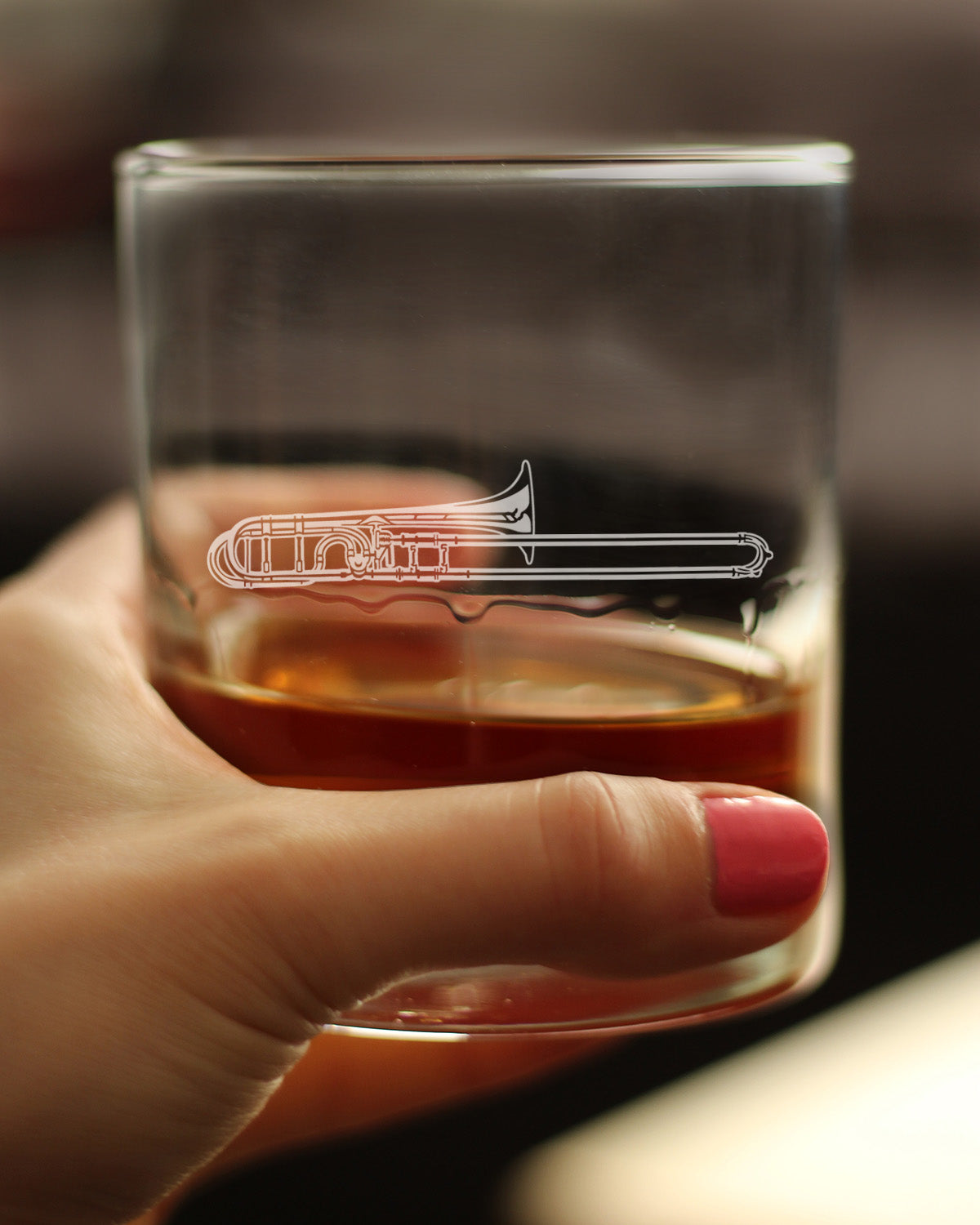Trombone Engraved Rocks Glass Gifts for Musicians Weighted Whiskey Glasses - 10.25 oz