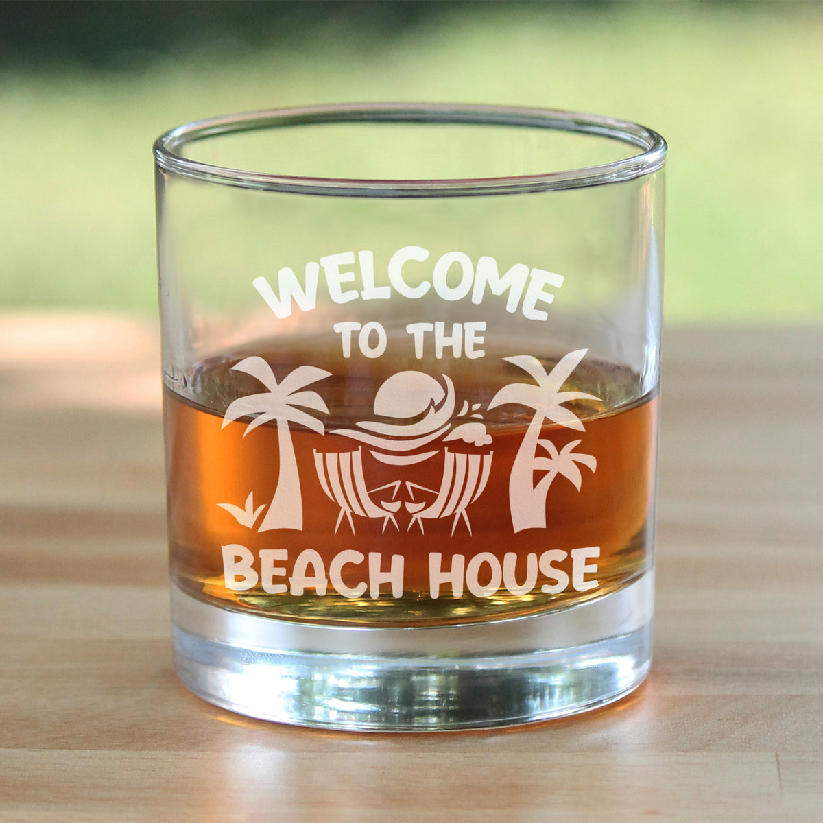 Welcome To The Beach House - Whiskey Rocks Glass - Coastal Decor for Home - 10.25 oz Glasses