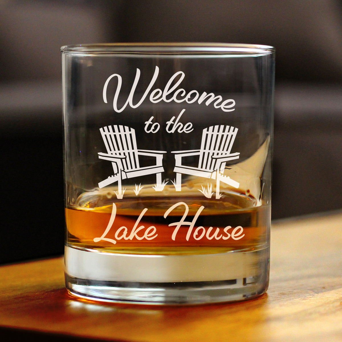 Welcome To The Lake House - Whiskey Rocks Glass - Lake Home Rustic Cabin Decor - 10.25 oz Glasses